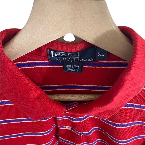 Ralph Lauren Vintage Polo Sz XL Red Striped Short Sleeve Shirt - Picture 3 of 10